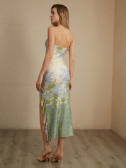 Monet Çiçek Desenli Split Midi Elbise