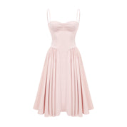 Soleil pembe pileli korse midi elbise